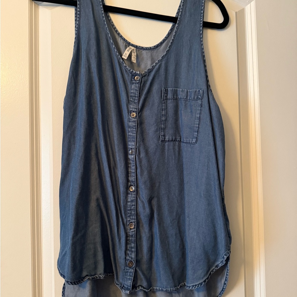 Mudd Blue Denim Sleeveless Button-Up Top